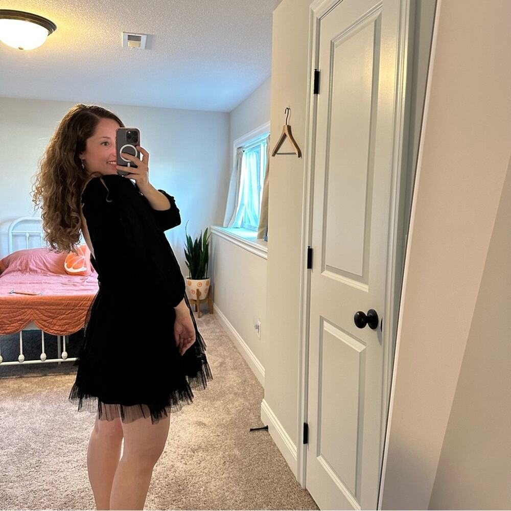 Alice + Olivia Black Silk Button Front Tulle Long Sleeve Mini Dress Small - Picture 3 of 12